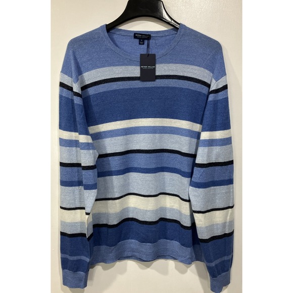 Peter Millar Crown‎ Crafted Mens Tahoe Blue Serene Multi Color Crew XL $395